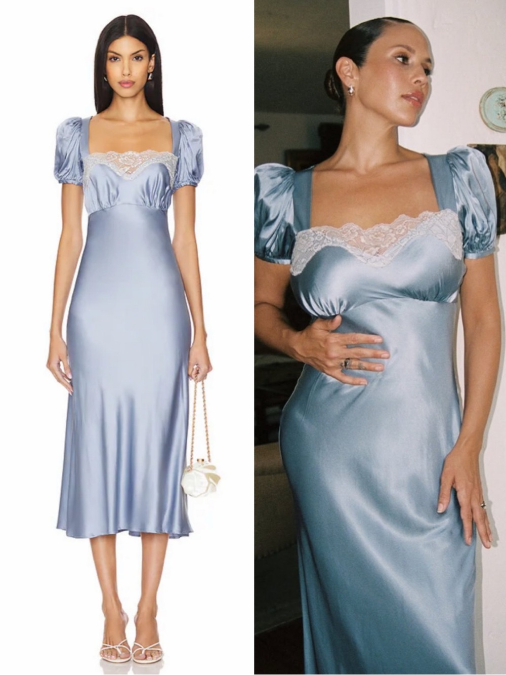 LPA Celeste Midi Dress in Slate Blue & Ivory Size Small NEW! New with tags!